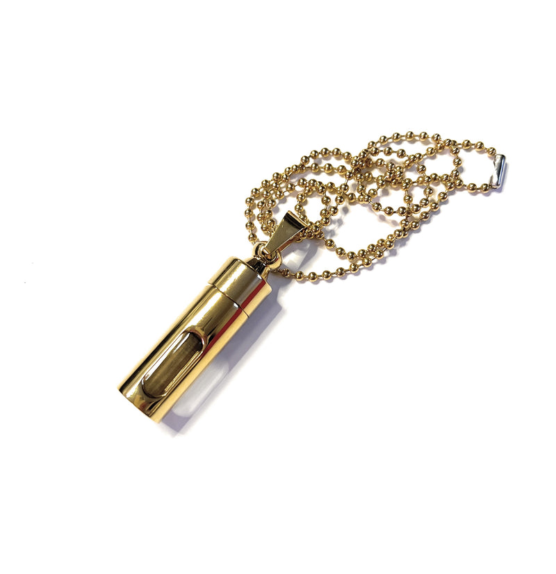 Kette/ Aufbewahrungsbox Pillenbox Bottle Spender Stainless steel Glass Necklace in Gold