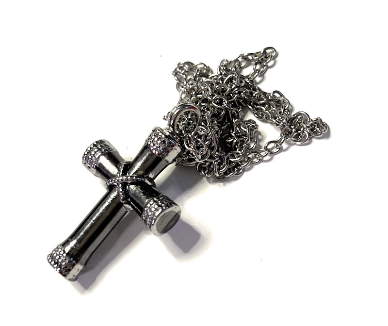 Collier croix avec pendentif portionneur sniff tabatière Collier en acier inoxydable Argent