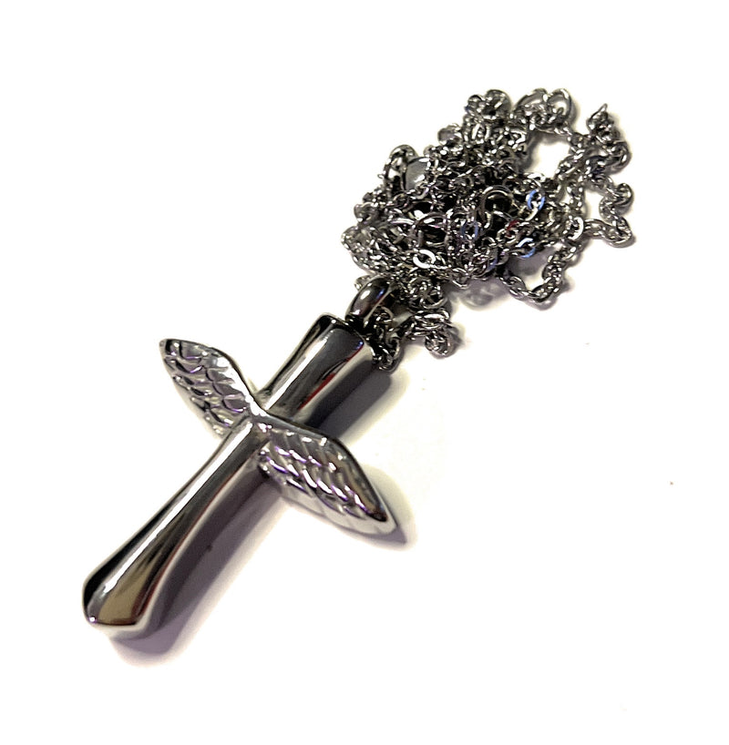 Cross necklace with scoop sniff snuff bottle pendant Stainless steel necklace silver