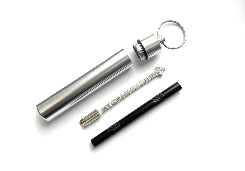 1 x storage box with pendant including spoon and drawing tube aluminum snuff set | Portioner | Donor V5