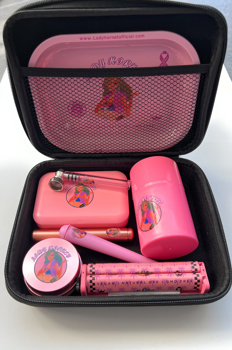 XXL smoking set in pink including high-quality storage box, giant lady smoking set