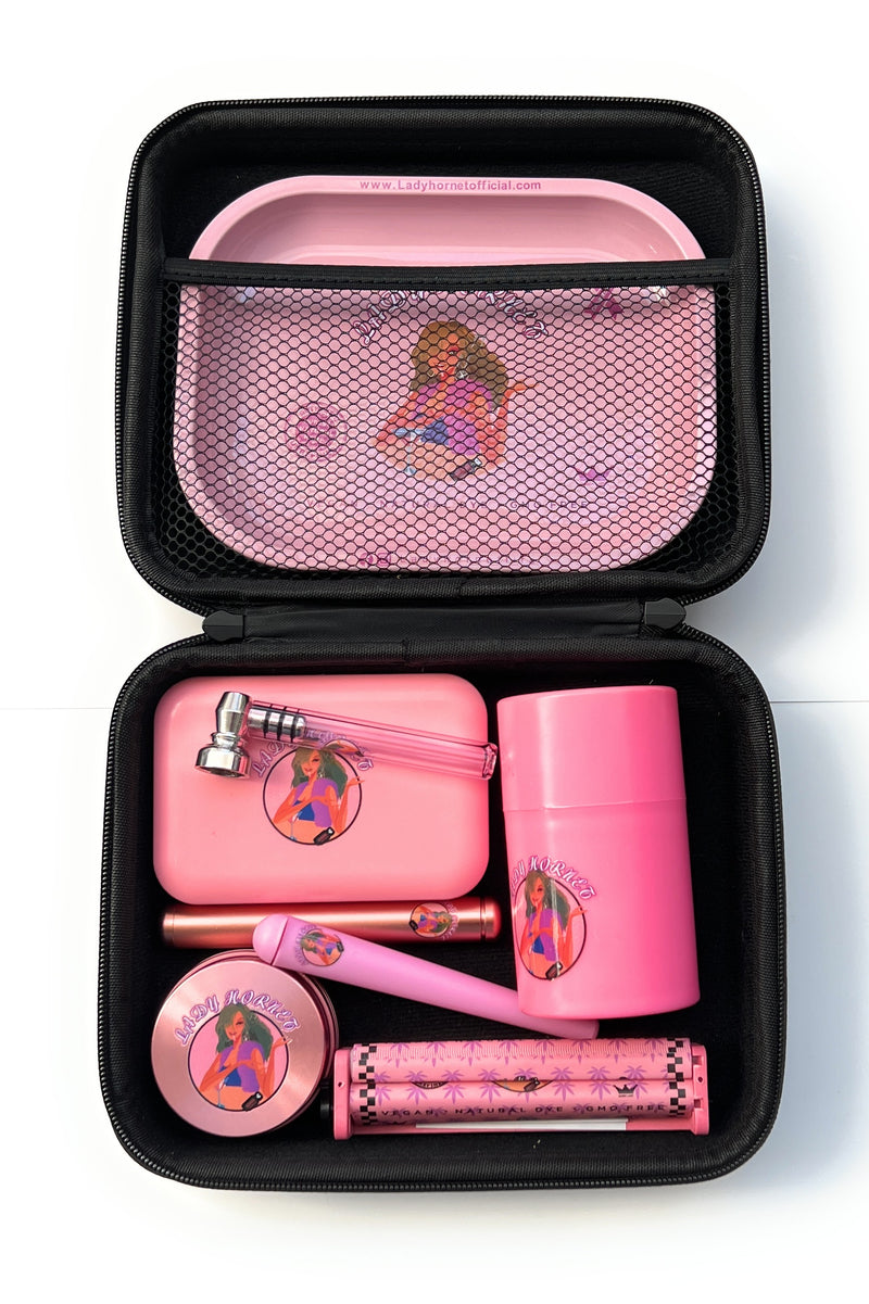 XXL smoking set in pink including high-quality storage box, giant lady smoking set
