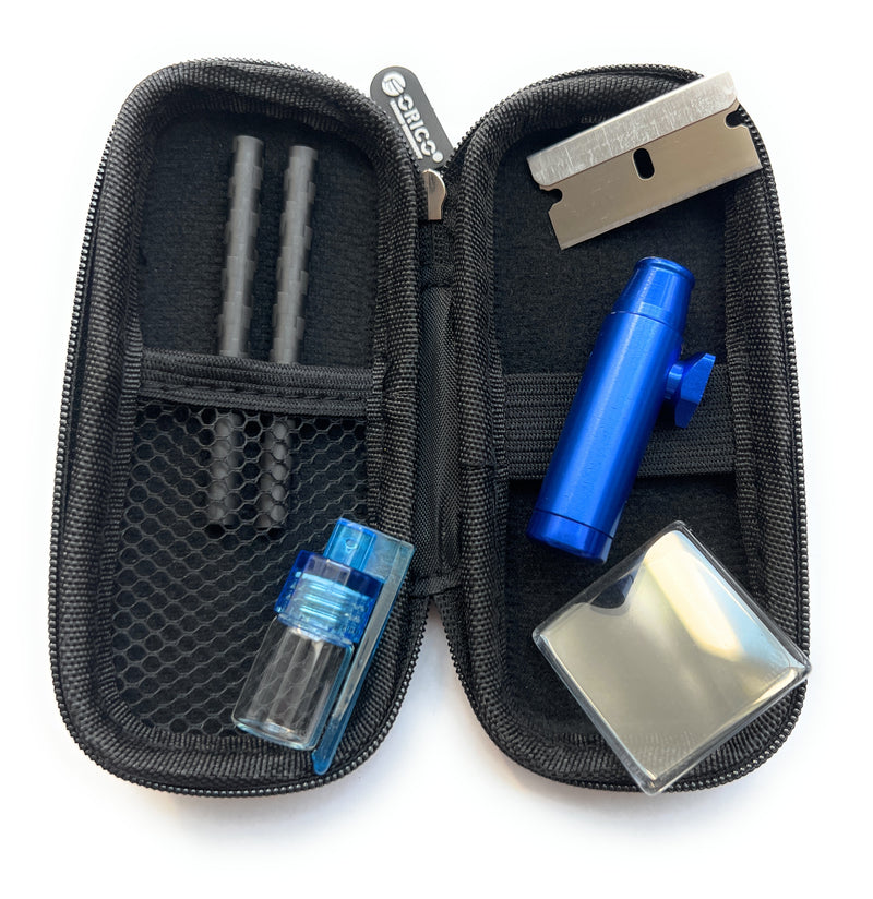 SET Carbon To-Go Blue (2 carbon tubes, dispenser, doser, blade, glass plate) in Carbon Soft Case Black