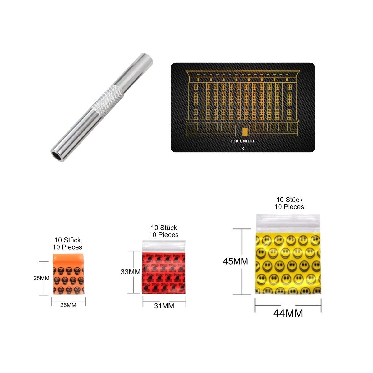 Set: Silbernes Ziehröhrchen, Berghain Zieh- und Hack-Karte & 30 Aufbewahrungstütchen -  from DieBallerei