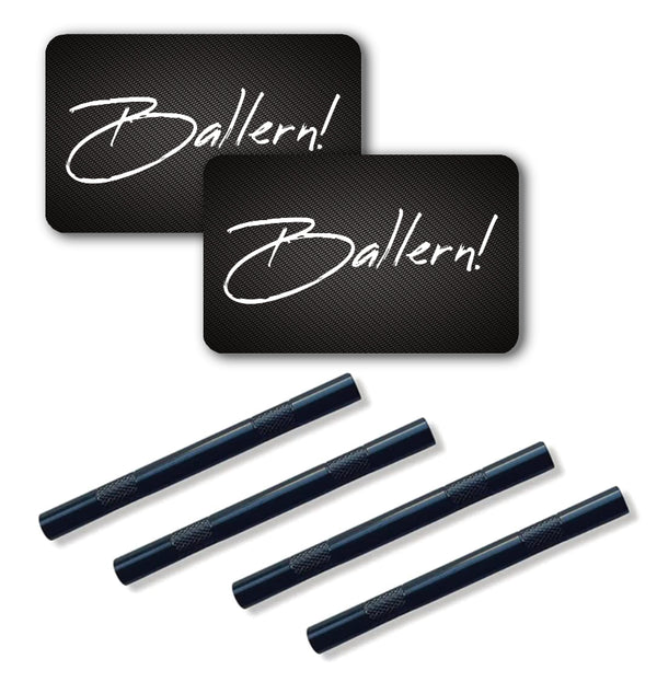 4 aluminum tubes in black/ribbed (80mm) & with 2x “BALLERN!” Cards Snuff Snorter Sniffer Snuffer for snuff set for snuff