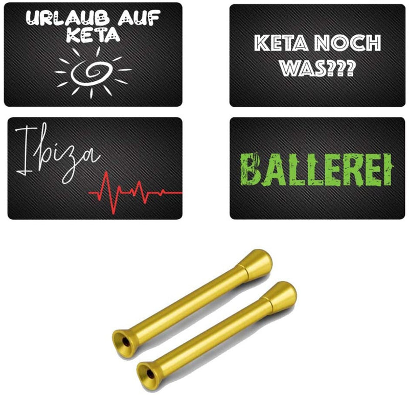 Farbiges Zieh Röhrchen & EC Kreditkarten Carbon Look –Karten Snuff Snorter Bullet Sniffer Portionierer für Schnupftabak 4 Karten / 2x Gold