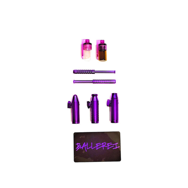 SET Purple/Purple Portioner Sniff Snuff Bottle Sniffer Snuff Dispenser Dispenser Dispensers Batcher (tube, dispenser, card)