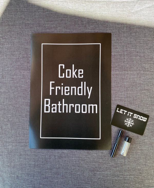 Coffret cadeau affiche de salle de bain conviviale Coke + tube, distributeur avec cuillère et carte noir sniff snuff rhumes