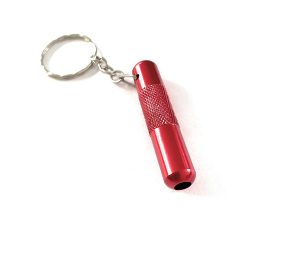 Röhrchen TO GO aus Aluminum mit Schlüsselanhänger–Röhrchen - Snuff - Snorter Dispenser – Länge 50mm  (Rot)