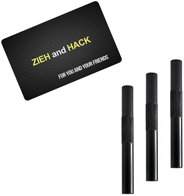 Tube set including pull and hack card - 3 pieces - made of aluminum - pull tube - snuff - snorter dispenser - length 70mm black
