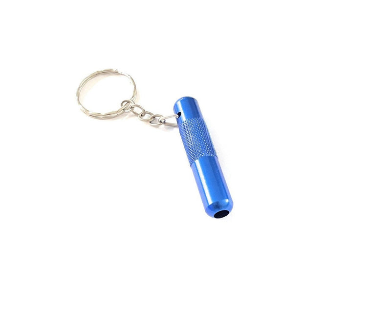 Röhrchen TO GO aus Aluminum mit Schlüsselanhänger–Zieh - Röhrchen - Snuff - Snorter Dispenser – Länge 50mm  (Blau)