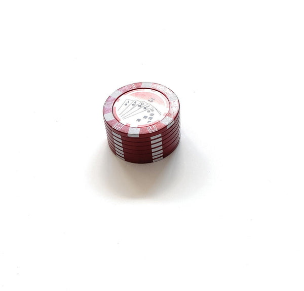 Grinder in Poker Chips Look (45mm) 3 Layers Aluminum with Magnet Smoking Mill Cookie Funny Fun Stoner Herb Red