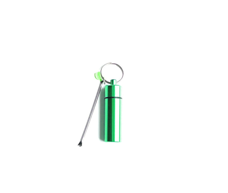 Aufbewahrungsbox mit Löffel, Aluminium Pillenbox Bottle Spender Dispenser Fashion steel bottle Removable Schlüsselanhänger in grün