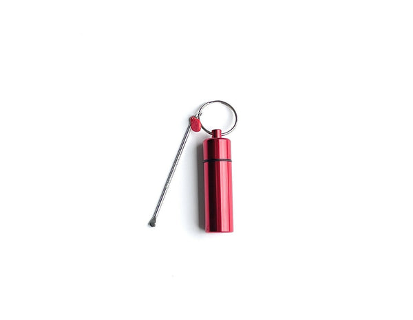 Storage box with spoon, aluminum pill box bottle dispenser dispenser fashion steel bottle removable key ring in red