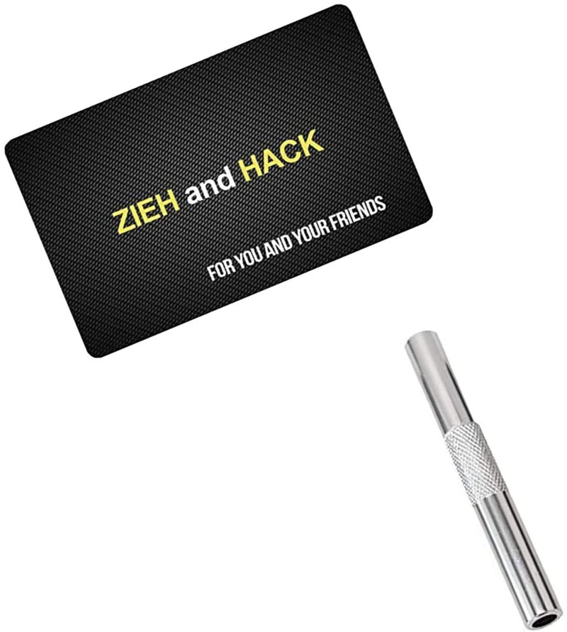 Röhrchen Set inkl. Zieh und Hack Karte - 1 Stück - aus Aluminum–Zieh - Röhrchen - Snuff - Snorter Dispenser – Länge 70mm Silber
