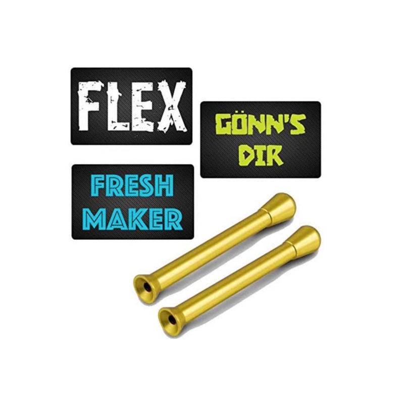 Draw tube set 2 pieces (gold) & 3 cards "Flex" "Fresh Maker" "Treat yourself" - made of aluminum - draw - tube - snuff - snorter dispenser