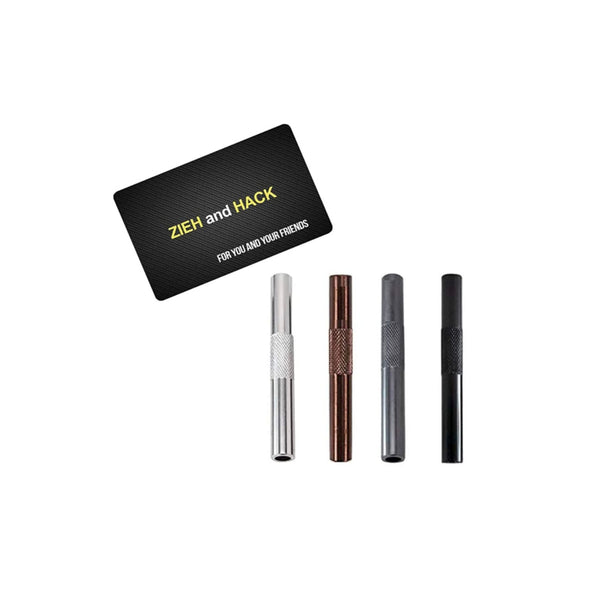 Tube set including pull and hack card - 4 pieces - made of aluminum - pull tube - snuff - snorter dispenser - length 70mm 4 colors