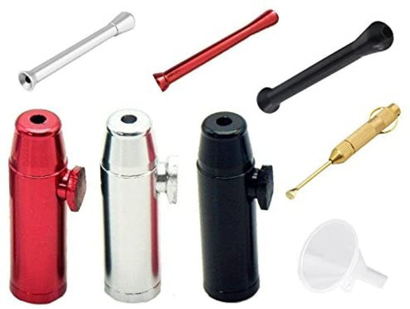 Distributeur SET Portioner Sniff Snuff Distributeur Distributeur (Tube, Distributeur, Cuillère Pliable et Entonnoir) Noir/Rouge/Argent