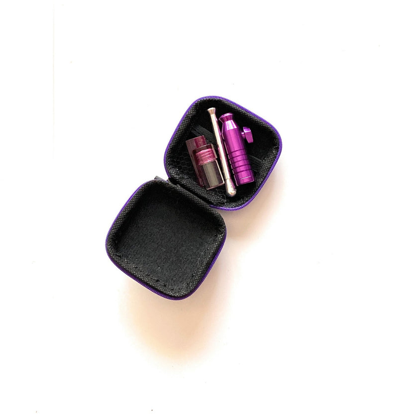 SET Purple Sniff Snuff Sniffer Snuff Dispenser Dispenser (tube, dispenser with spoon, doser) in Soft Case Black - Purple / Pink