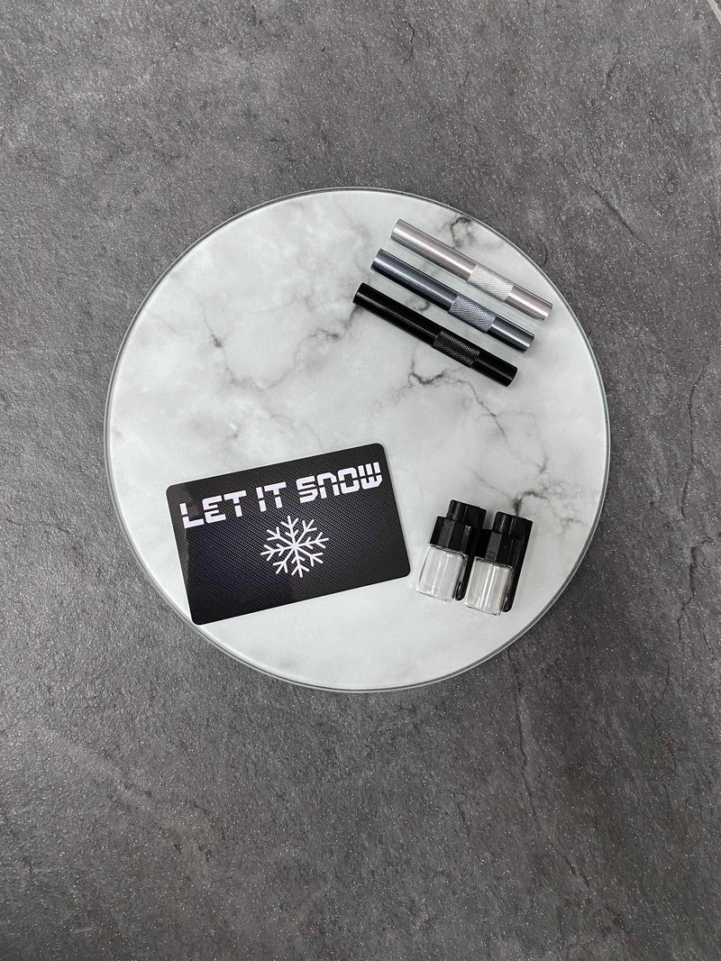 SET Marble 1x glass board with marble motif incl. 3 pull tubes, 2 dispensers & hack card Straw Snuff Nasal Tube Marble Black/White