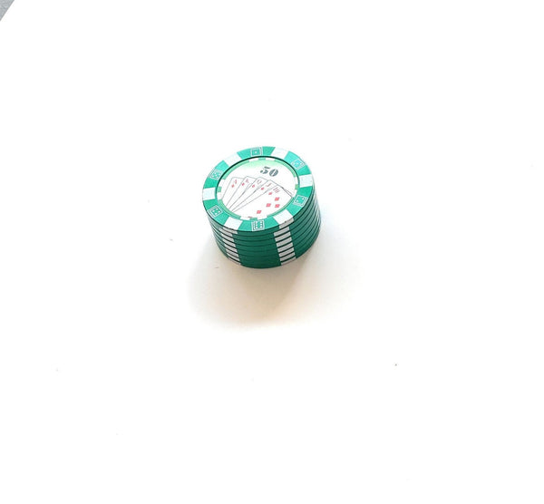 Grinder in Poker Chips Look (45mm) 3 Layers Aluminum with Magnet Smoking Mill Cookie Funny Fun Stoner Herb Green