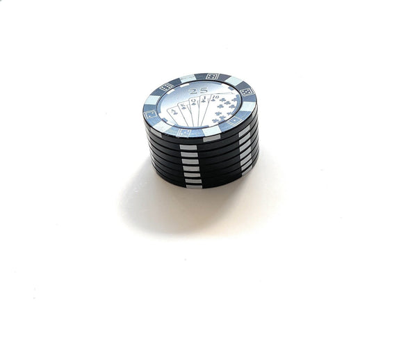 Broyeur aspect jetons de poker (45 mm) 3 couches en aluminium avec aimant moulin à fumer Cookie Funny Fun Stoner Herb noir