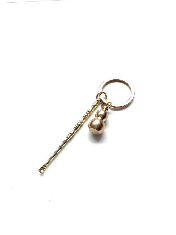 Mini spoon pendant charm key ring with decorative balls spoon in gold for e.g. snuff
