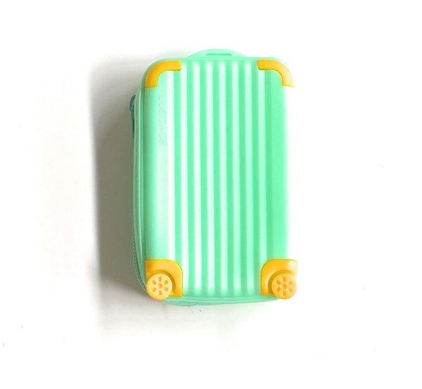 Soft Silicone Case Snuff Set "Suitcase" with card, dispenser with spoon, drawing tube & mini glass plate Luggage Turquoise Funny Sniff Snuff