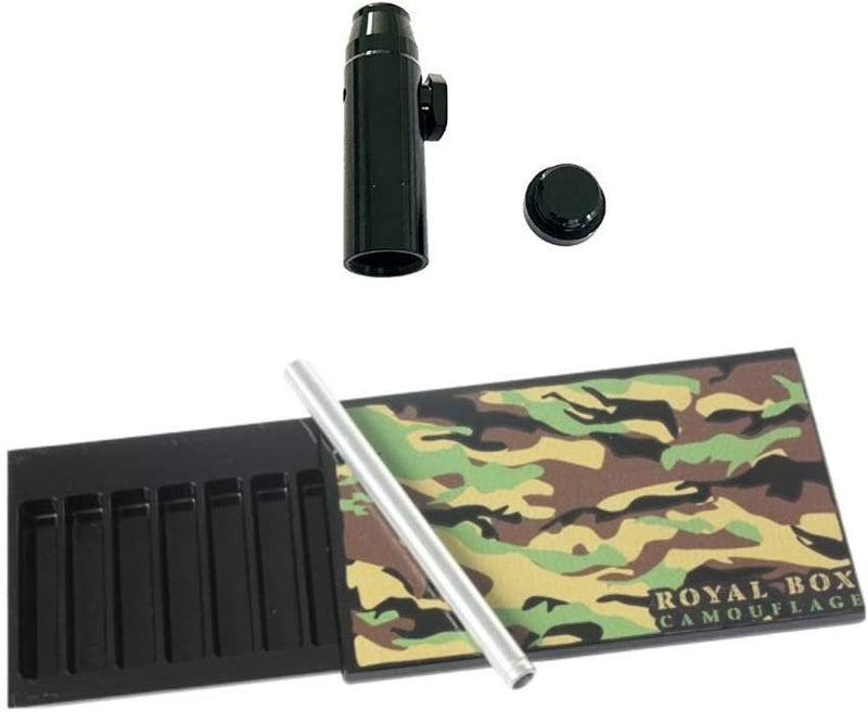 Royal box including integrated tube plus free dispenser for snuff Sniff Snuff dispenser for on the go in camouflage army