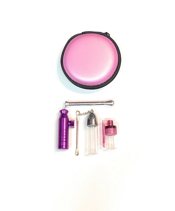 SET Pink Sniff Snuff Sniffer Schnupf Spender Dispenser (Röhrchen, 2 x Spender mit Löffel, Dosierer) in Soft Case Case Pink