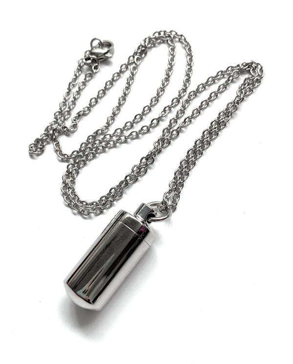 Necklace with fillable capsule in silver (approx. 30cm) chain cylinder necklace pendant for screwing made of stainless steel