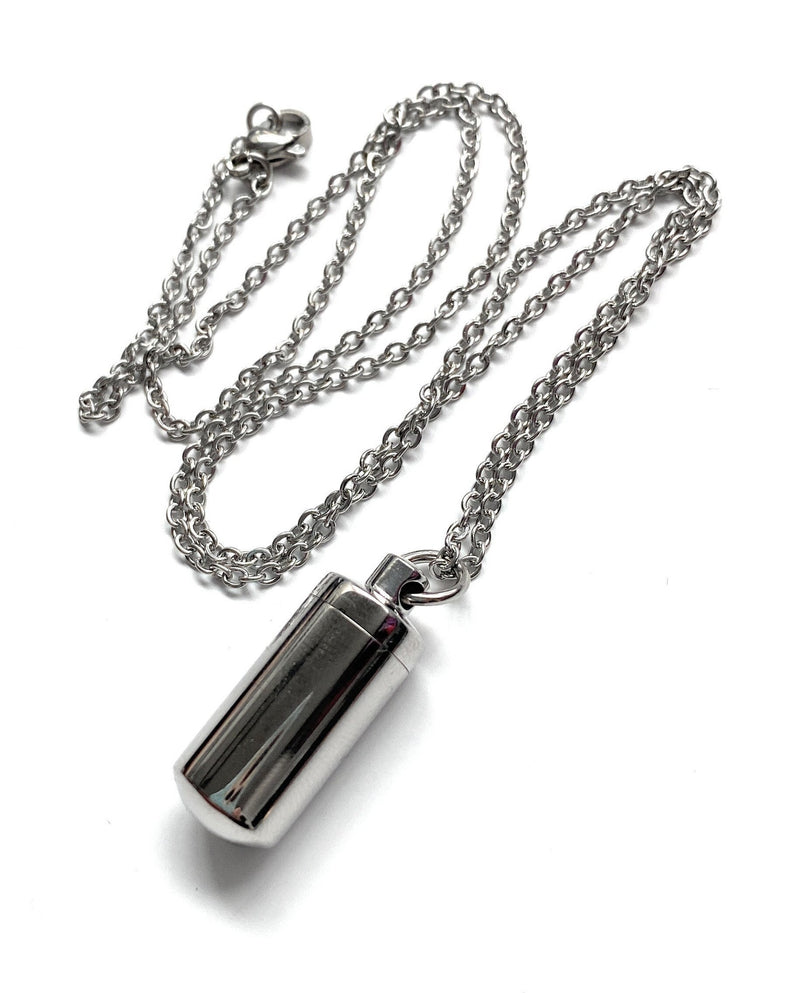 1 x necklace with fillable capsule in silver (approx. 30cm) chain cylinder necklace pendant for screwing made of stainless steel