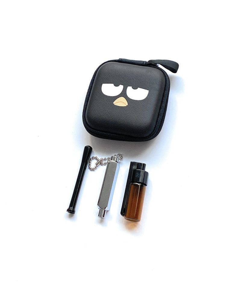 SET Bird Sniff Snuff Sniffer Snuff Dispenser Dispenser (tube, dispenser, key ring) in a soft case with a funny print