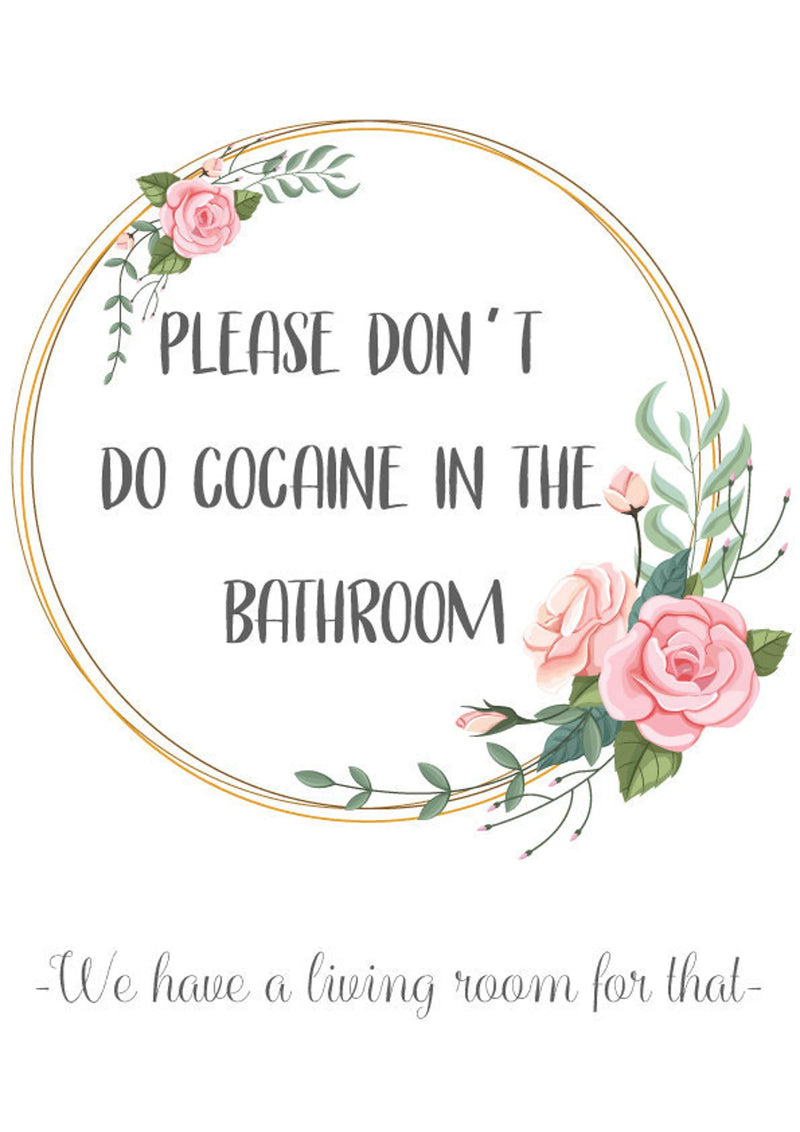 Poster/Plakat A3 „Please don‘t cocaine in the Bathroom - we have a Livingroom for that“ Fun Roses Badezimmer Romantic inkl. Rahmen