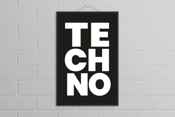 Poster A3 « Techno » Noir/Blanc avec cadre en noir ou blanc
