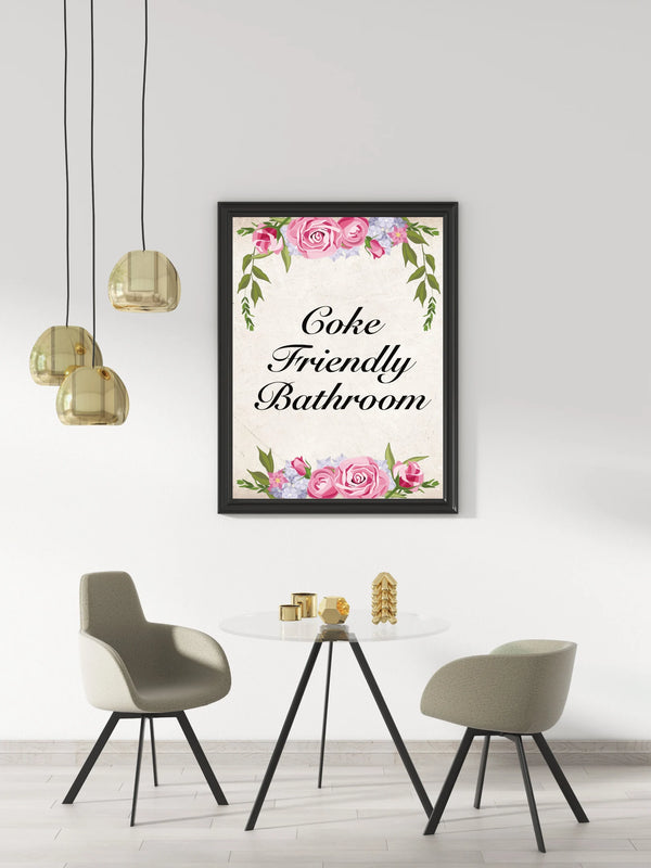 Poster A3 “Coke Friendly Bathroom” Roses including frame in black or white