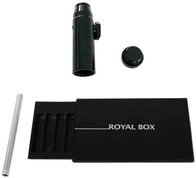 Royal Box inkl. integriertem Röhrchen plus kostenlosem Dosierer für Schnupftabak Sniff Snuff Spender für unterwegs in Schwarz
