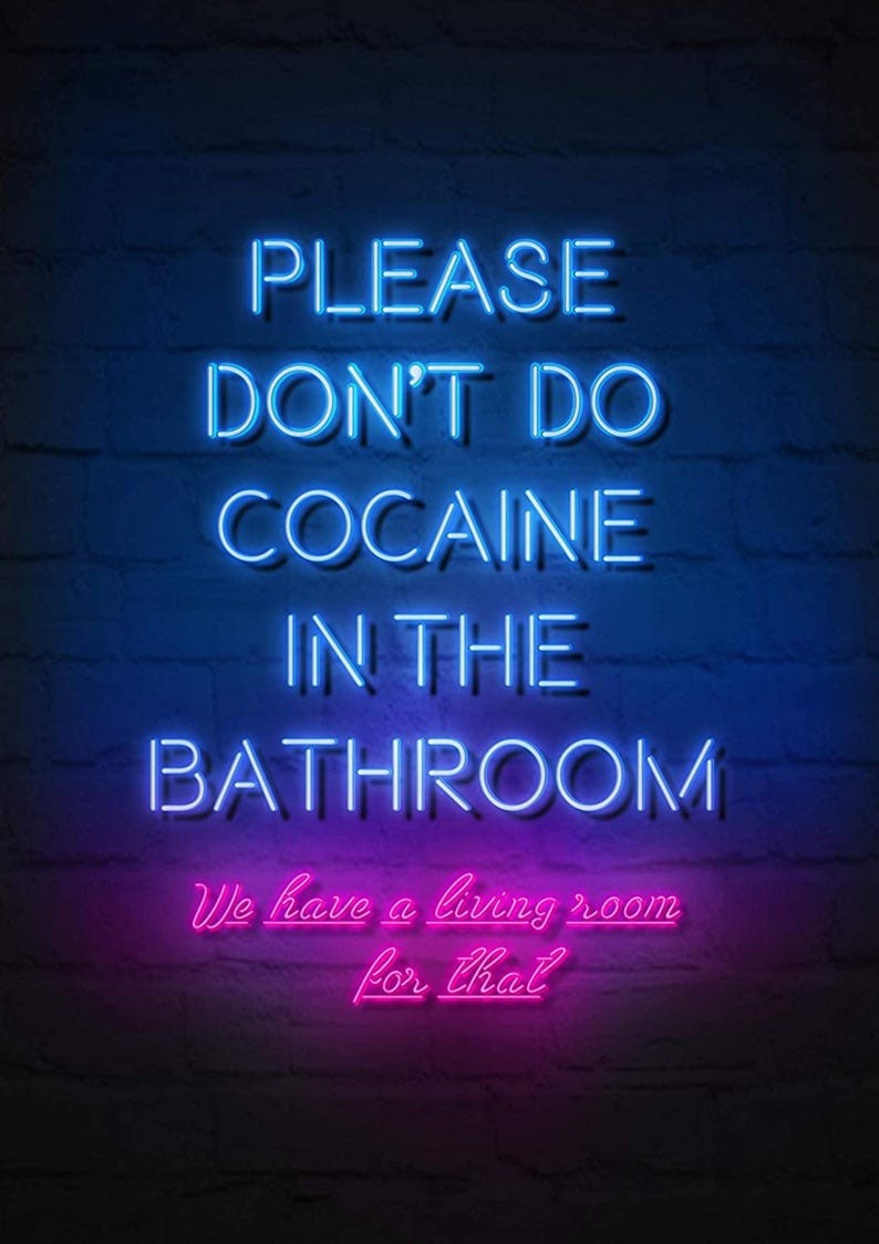 Coffret cadeau S'il vous plaît, ne faites pas de cocaïne dans la salle de bain Poster + tube, distributeur, distributeur avec cuillère et carte Bleu sniff snuff rhumes