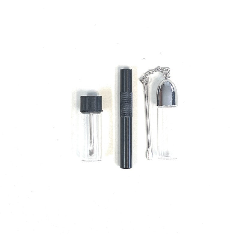 SET Black Carbon Sniff Snuff Sniffer Snuff Dispenser Dispenser (tube, dispenser with spoon) in Soft Case Carbon Black