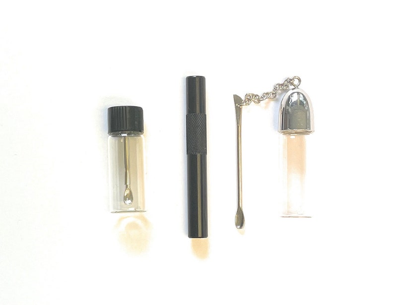 SET Black Carbon Sniff Snuff Sniffer Snuff Dispenser Dispenser (tube, dispenser with spoon) in Soft Case Carbon Black