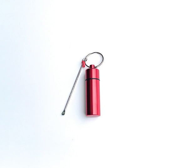 Storage box with spoon, aluminum pill box bottle dispenser dispenser fashion steel bottle removable key ring in red