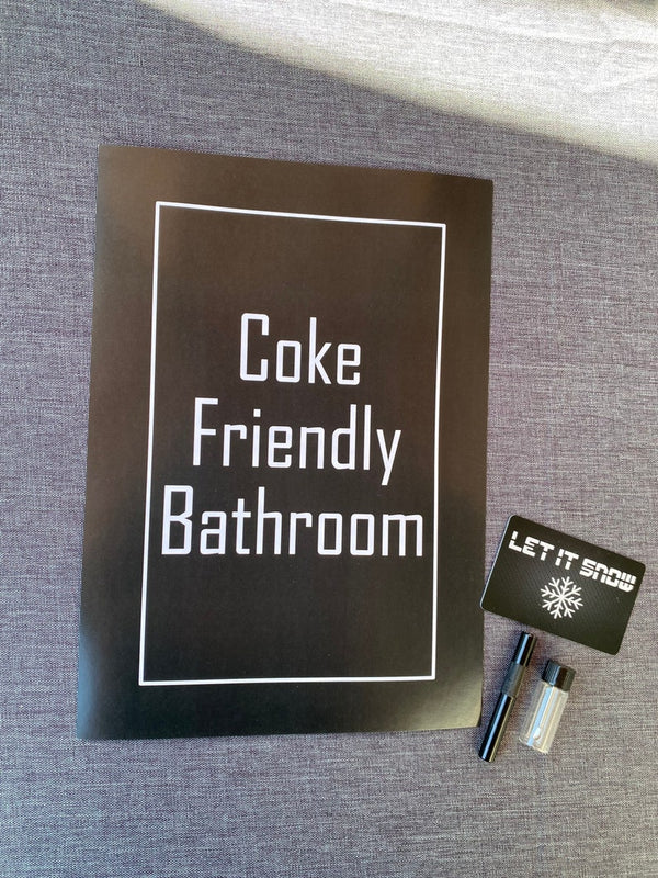 Coffret cadeau affiche de salle de bain conviviale Coke + tube, distributeur avec cuillère et carte noir sniff snuff rhumes