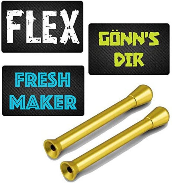 Ziehröhrchen Set 2 Stück (gold) & 3 Karten "Flex" "Fresh Maker" "Gönn's dir" - aus Aluminum–Zieh - Röhrchen - Snuff - Snorter Dispenser