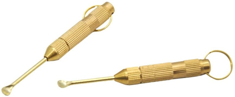 2x multifunktionaler Goldener Metal Löffel (ca.60mm) Gold Charm Sniffer Snorter Snuff Snorter Smoking Zubehör in Gold zusammenklappbar