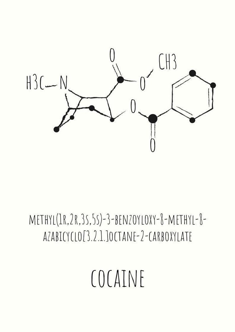 Poster "Cocaine" A3 including frame in black molecule cocaine molecule fun picture poster wall decoration coke