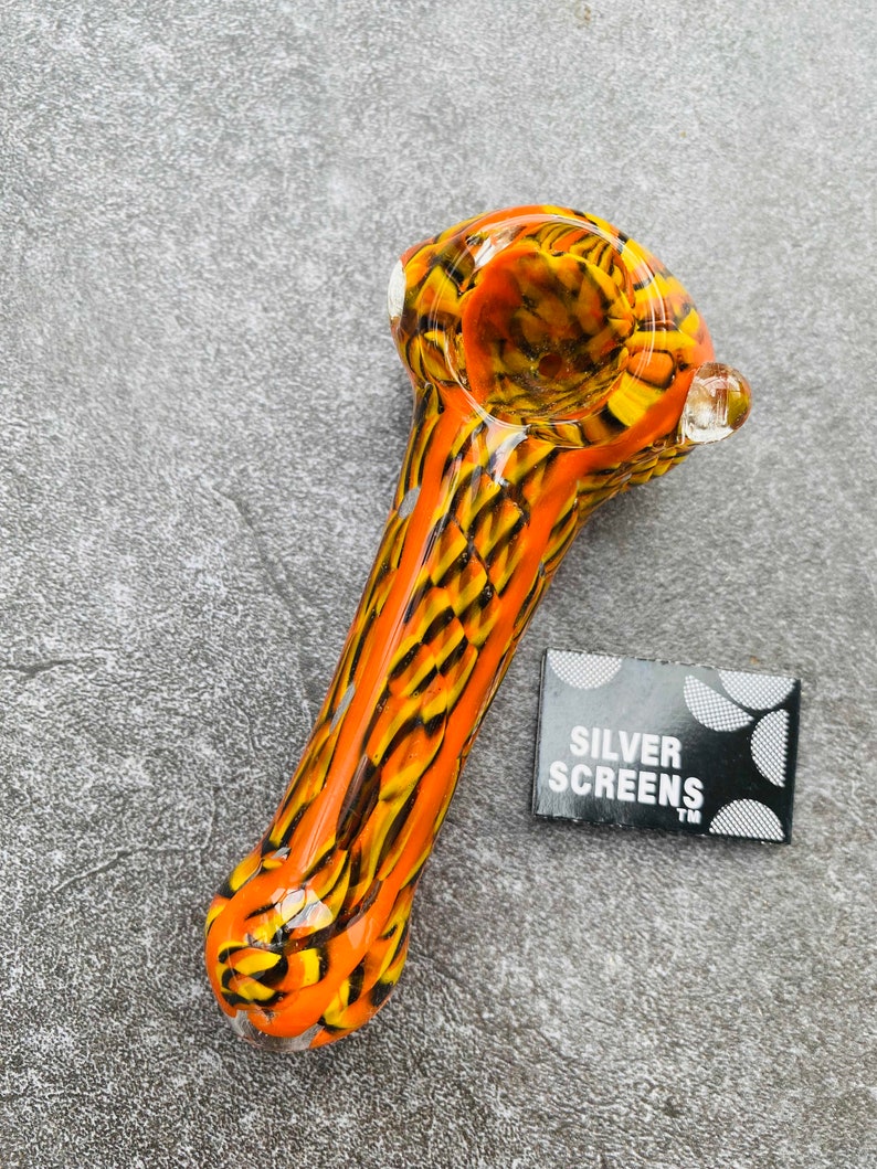 Pipe à fumer "Twisted Orange" Pipes en verre Accessoires pour fumer Verre à pipe avec filtre à pipe à écran argenté Smoking Orange