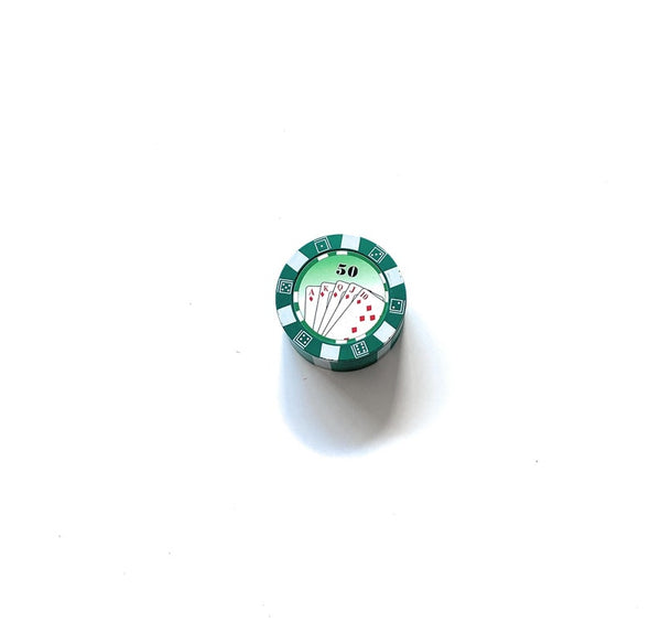 Broyeur aspect jetons de poker (45 mm) 3 couches en aluminium avec aimant moulin à fumer Cookie Funny Fun Stoner herbe vert