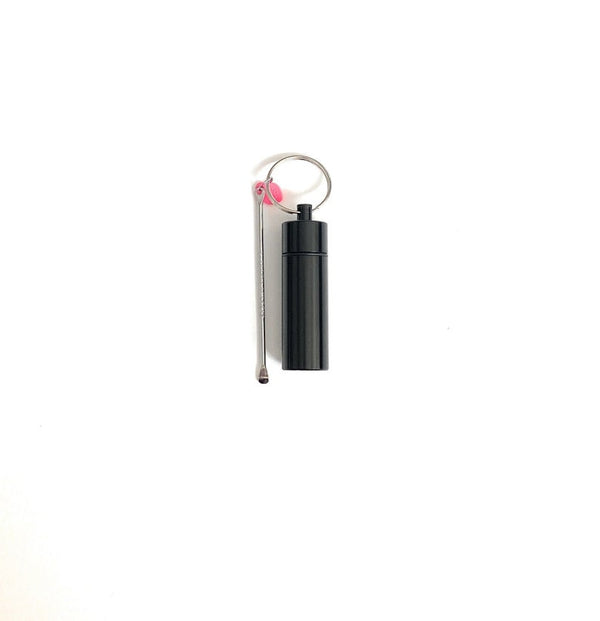 Storage box with spoon, aluminum pill box bottle dispenser dispenser fashion steel bottle removable key ring in black