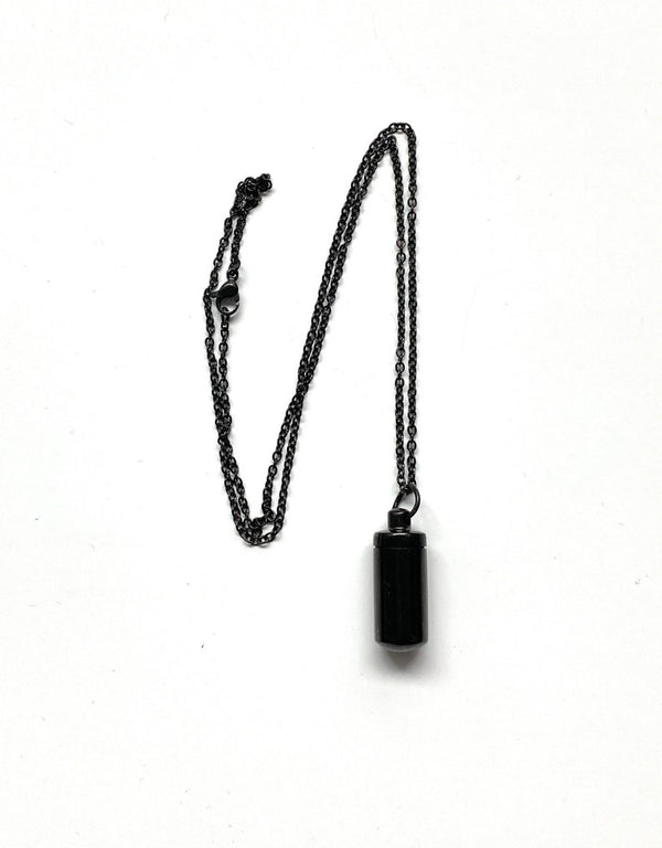 Necklace with fillable capsule in black (approx. 30cm) chain cylinder necklace pendant for screwing made of stainless steel