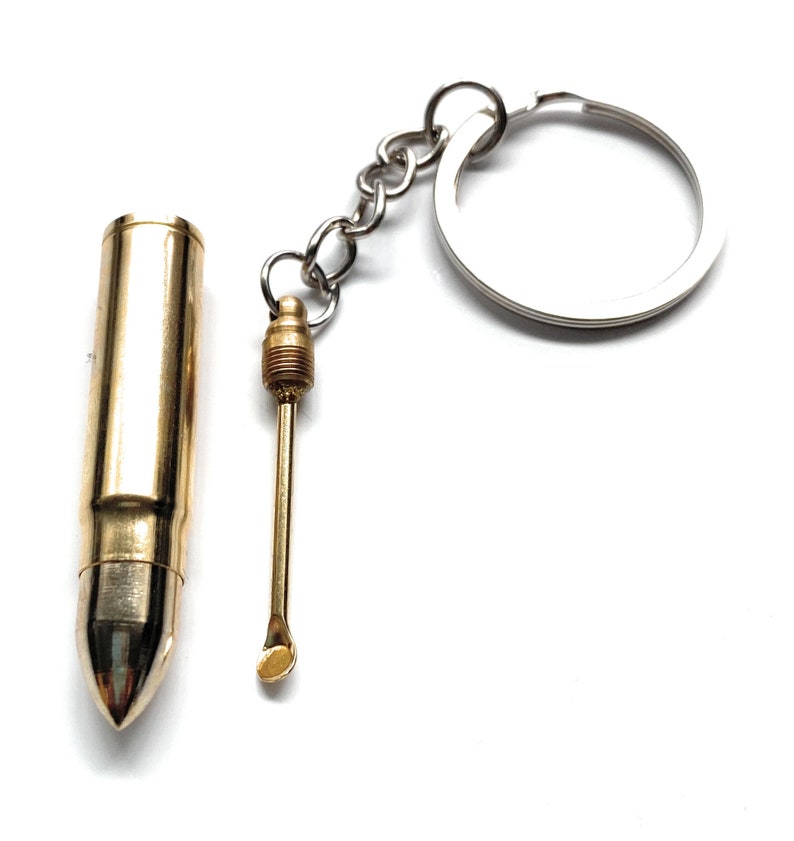 Porte-clés cartouche - étui à cartouche avec cuillère intégrée, pendentif en or